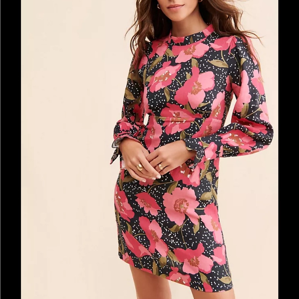 Floral Pink and Black Linen Anthro mini dress